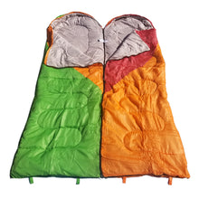 Load image into Gallery viewer, Attached or Individual Mummy Sleeping Bag, Backpacking Sleeping Bags for Adults and Kids Suitable for Camping, for Hiking Traveling, and Outdoors +10 deg F. rated; Free Compression Sack, Same Color: Both are Orange/Red

