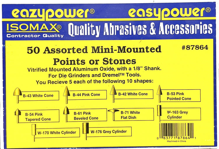Eazypower 87864 Mini Mounted Point Set 50 Pcs. High Speed Abrasives 1/8