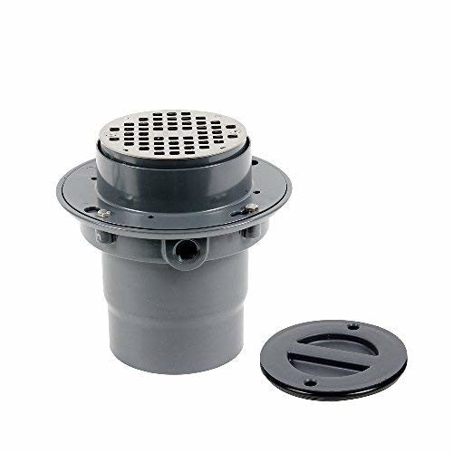 TP411S 4-Inch True Set PVC Flanged Drain with 5-inch Round Stainless Strainer