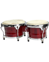 Load image into Gallery viewer, Bongos 8&quot;+9&quot; in - Red Wood Tunable Dual Drum Set -  World Latin Percussion - New
