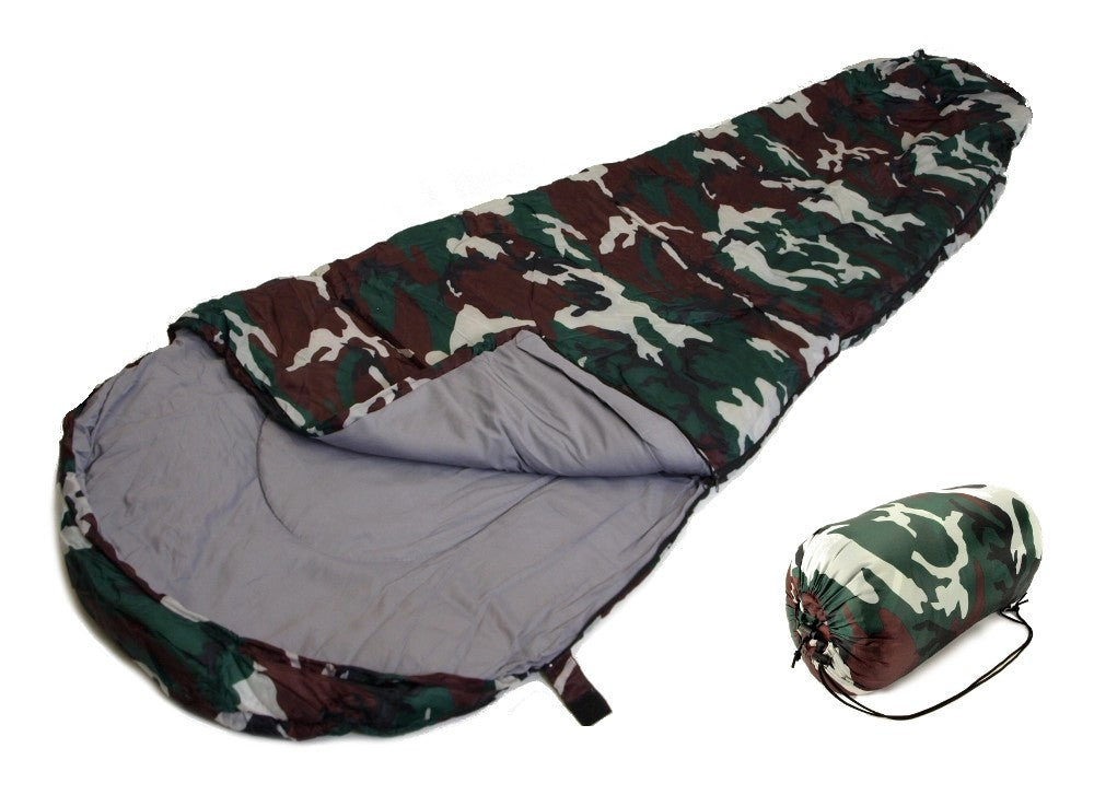 SLEEPING BAG - MUMMY Type 8' Foot CAMOUFLAGE USA CAMMO 20+ Degrees Carry Bag NEW