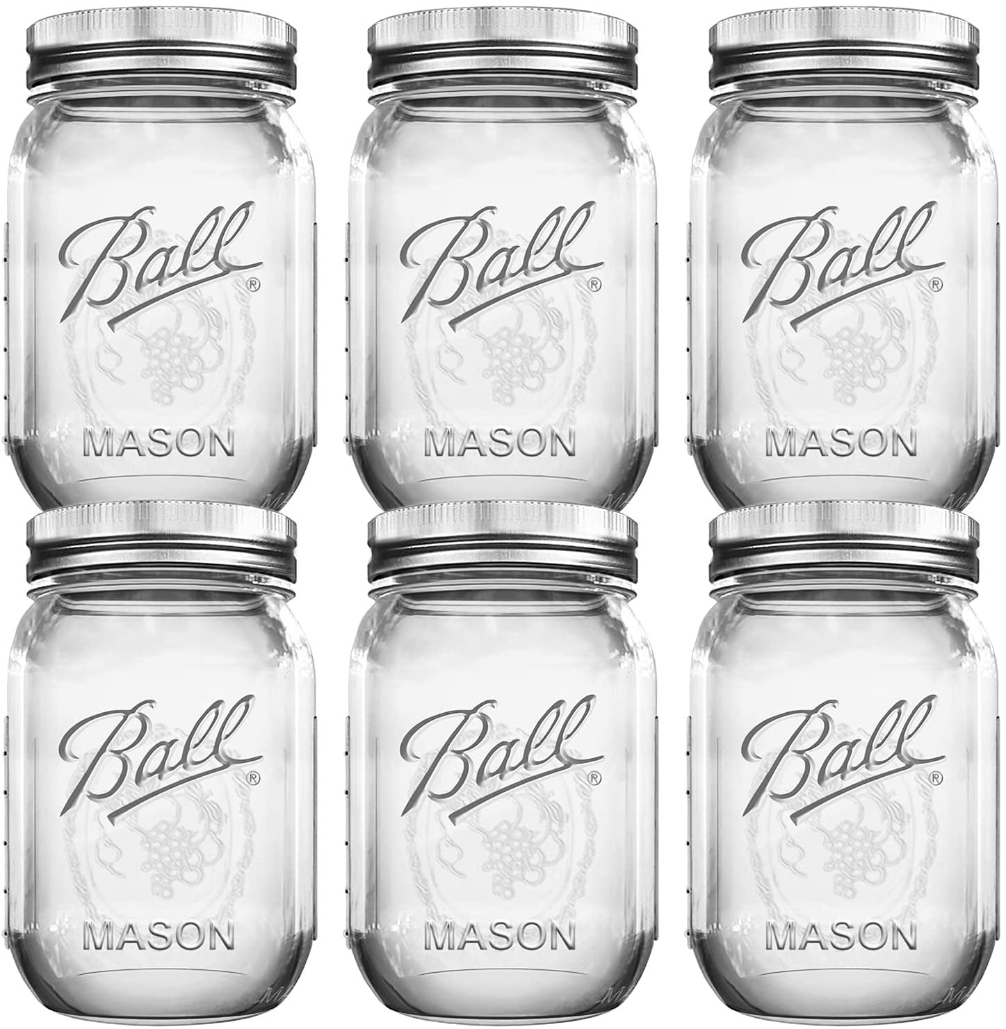 6 Pack - MASON JARS 16 oz Regular Mouth Glass Canning Jar Set with Lids & Bands