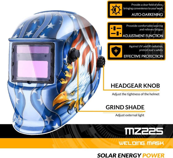 Welding Helmet Solar Powered w/Batteries Auto-Darkening UV/IR Protection 1/25000