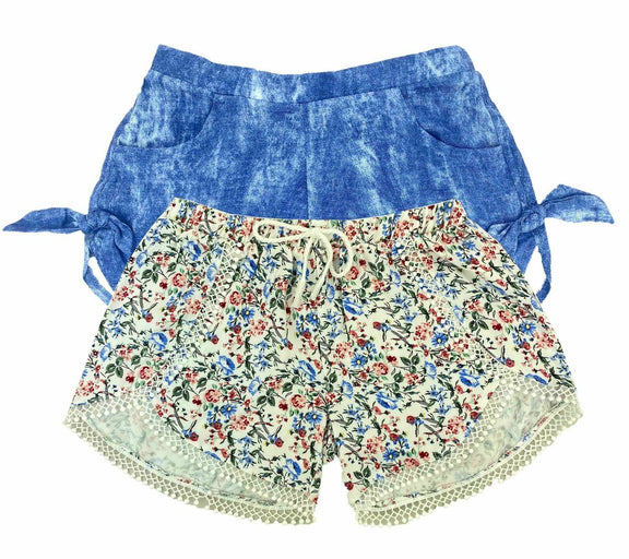 DKNY Girls Shorts 2 Pack - Floral Lace & Denim Print - Size 6 - New