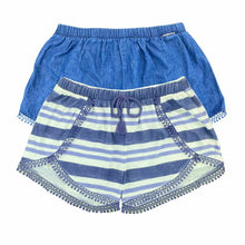 Load image into Gallery viewer, DKNY Girls Shorts 2 Pack - Chambray Moss Purple Stripes &amp; Denim - Size 6 - New
