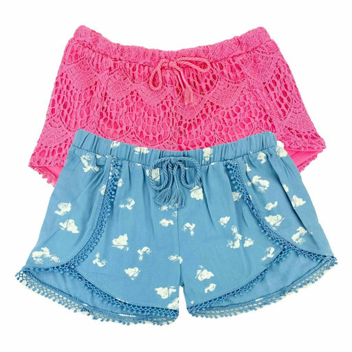 DKNY Girls Shorts 2 Pack - Pink Lace & Blue Twill - Size 5 - New