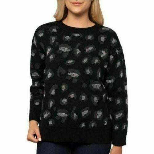 Kendall + Kylie Sweater Animal Print Cozy Top Black/Silver/Gray, Large - New