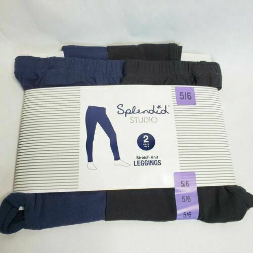 Splendid Studio Girls 2-Pack Stretch Knit Leggings - Black/Navy - Size 6X