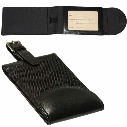 Manhasset Leather Luggage Tag, Magnetic Closure, Adjustable Strap - Black - New