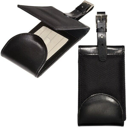 Manhasset Leather Luggage Tag, Magnetic Closure, Adjustable Strap - Black - New