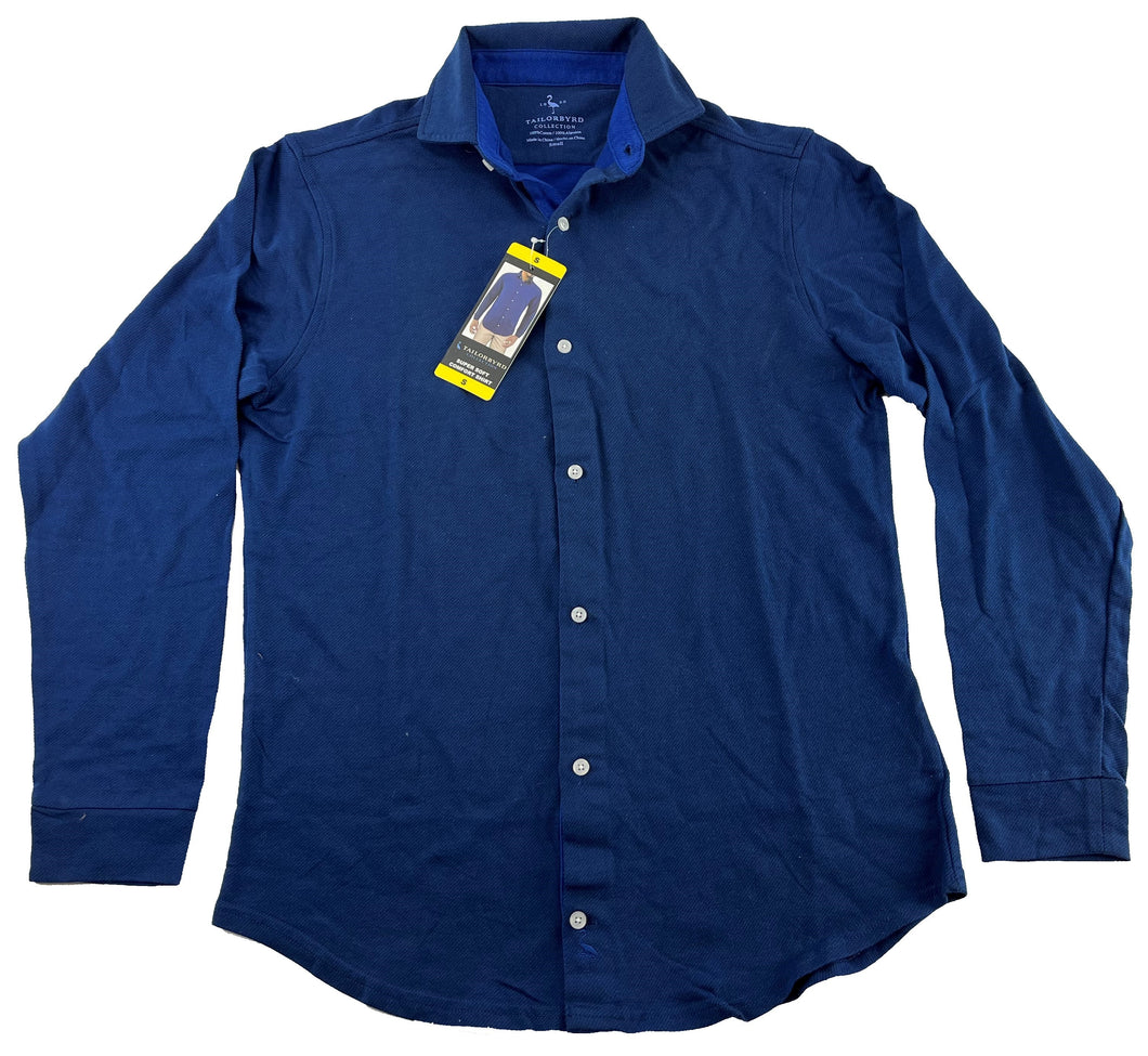 Tailorbyrd Men's Soft Flannel Feel Dress Shirt Long Sleeve Collared Cobalt Small