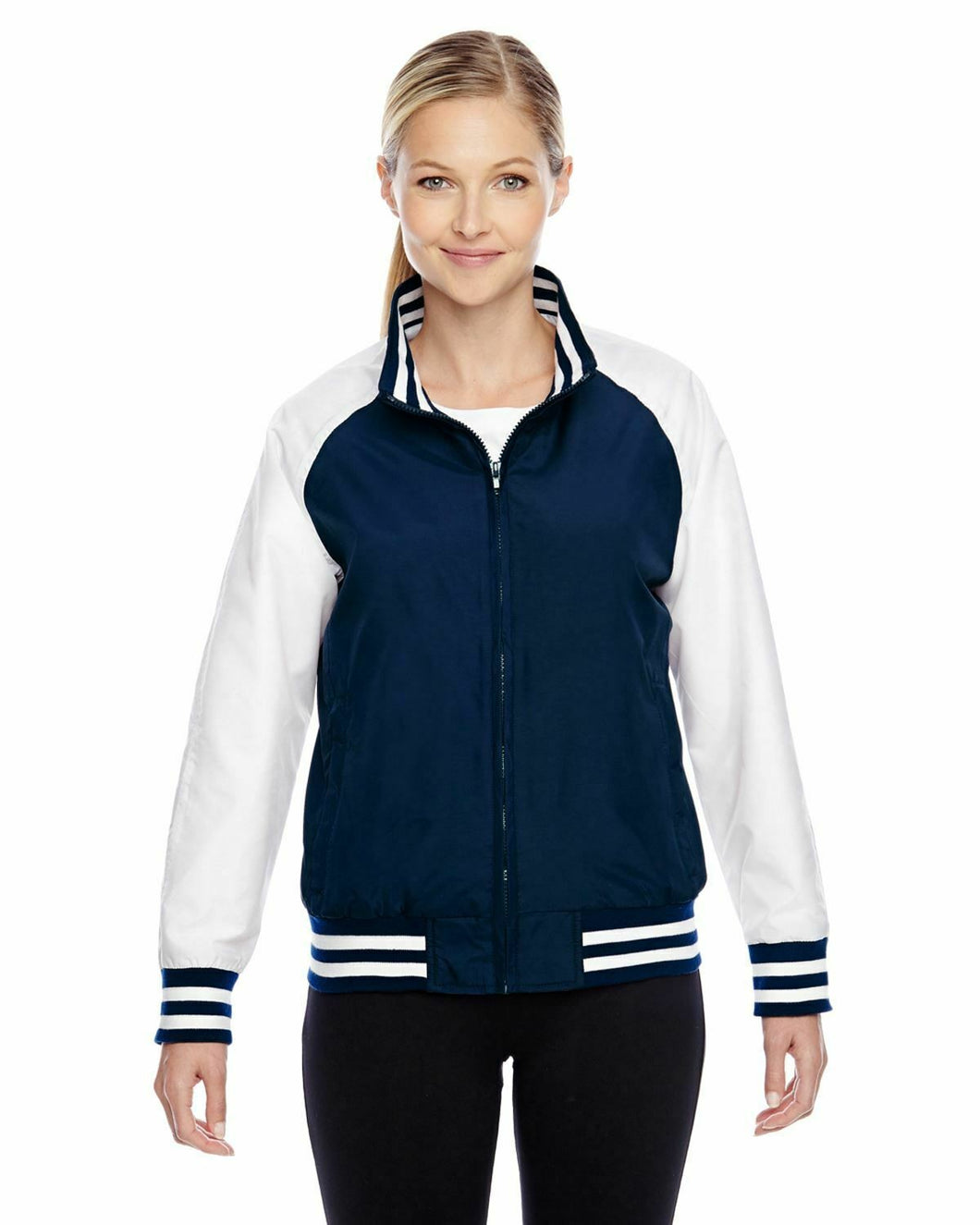 Team 365 Retro Style Ladies Championship Jacket, Dark Navy & White - New