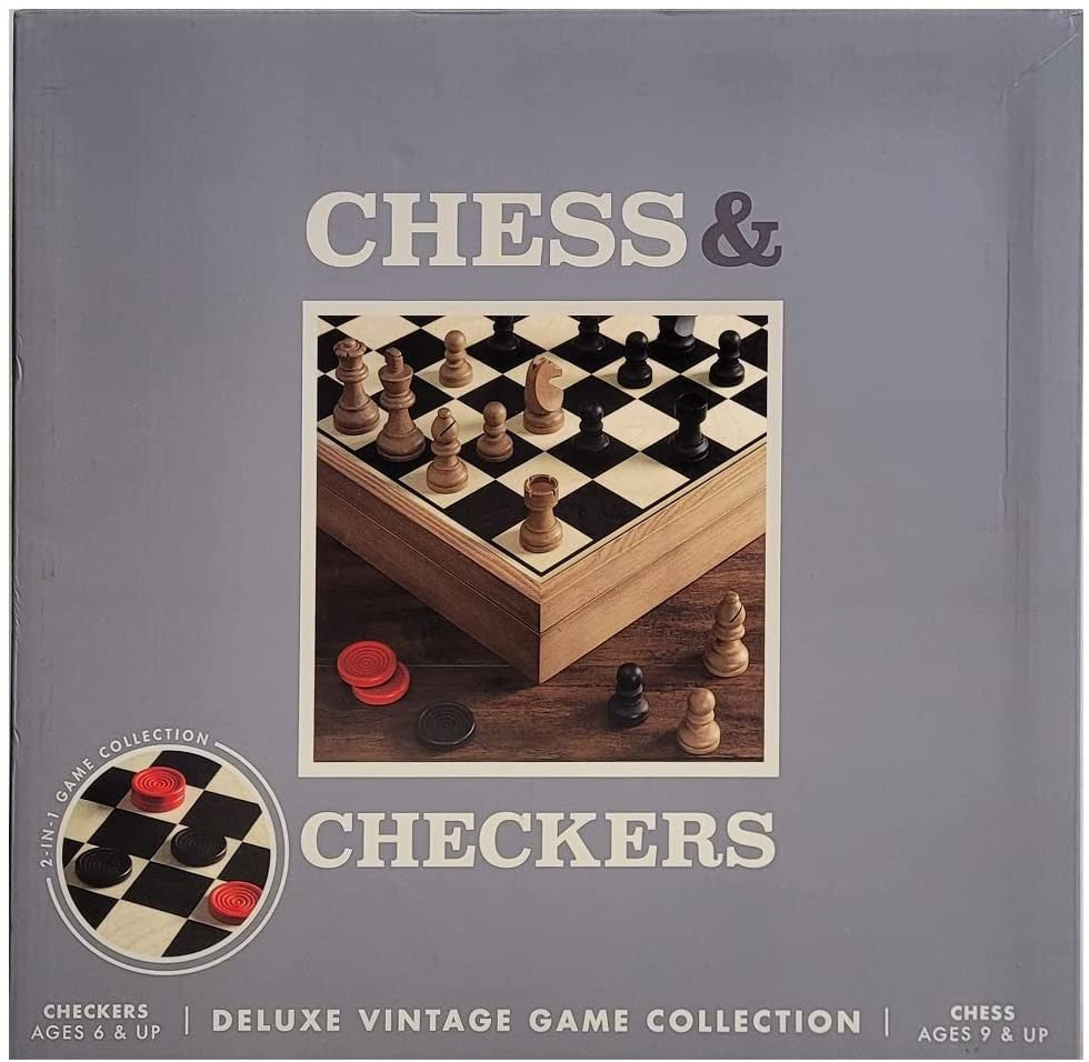 Deluxe Vintage 2-in-1 Wood Chess and Checkers Game Set