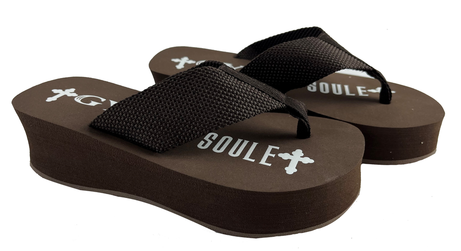 Gypsy Soule Platform Wedge Flip Flops, 2in Comfort Heel Thong Sandals,Brown