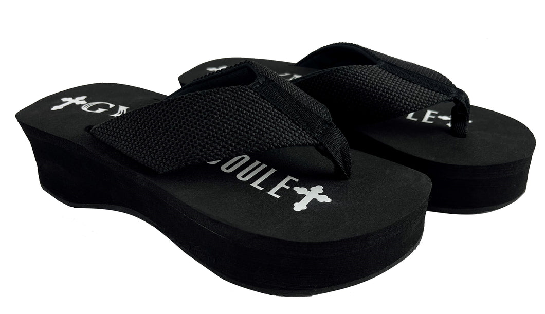 Gypsy Soule Platform Wedge Flip Flops, 2in Comfort Heel Thong Sandals, Black