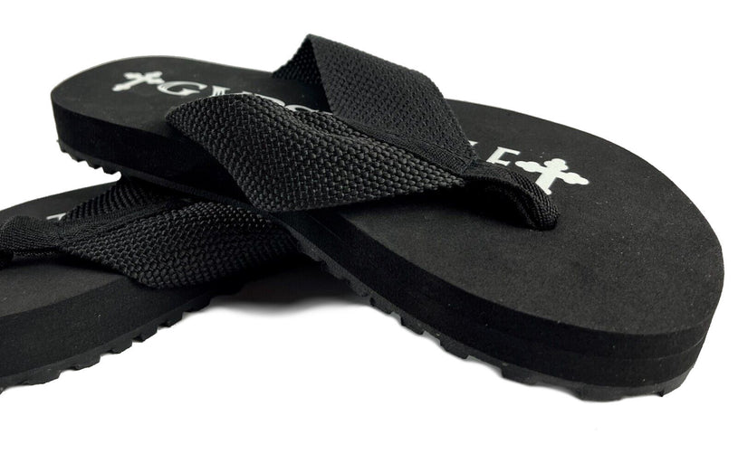 Gypsy Soule Traction Outsole Flip Flops, 1in Comfort Heel Thong Sandals, Black