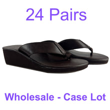 Load image into Gallery viewer, 24 Pack Case Lot for Resale Gypsy Soule Thong Sandals 2&quot; Heel Leather Flip Flops Brown
