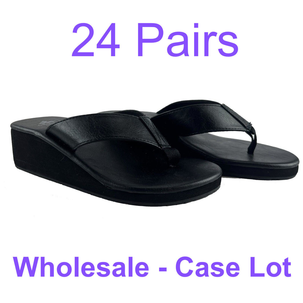 24 Pack Case Lot for Resale Gypsy Soule Leather Platform Thong Sandals - Black