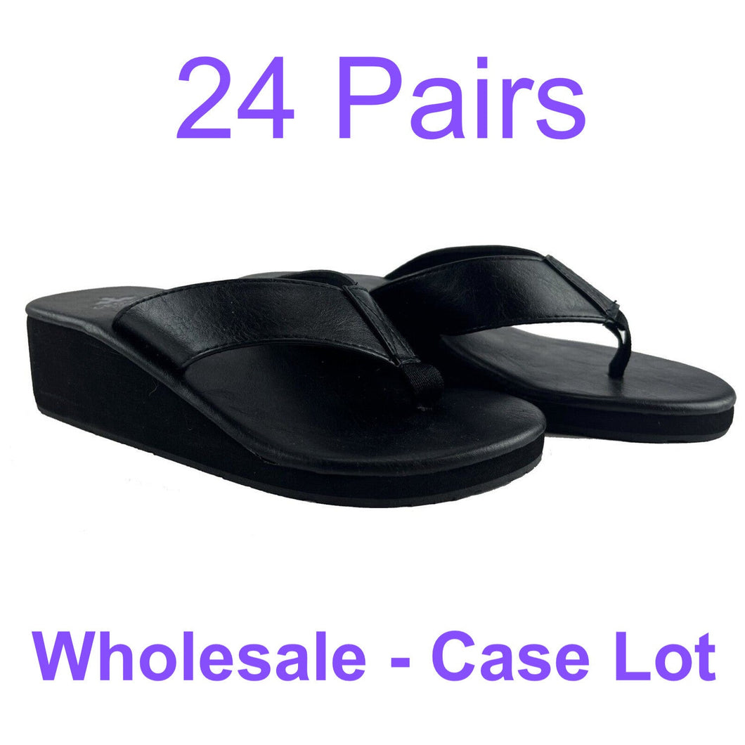24 Pairs - CHOOSE YOUR SIZES - Case Lot for Resale Gypsy Soule Leather Platform Thong Sandals - Black