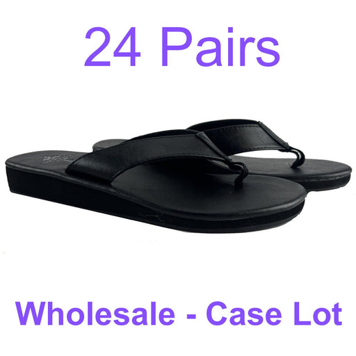 24 Pairs - CHOOSE YOUR SIZES - Case Lot for Resale Wholesale Gypsy Soule Leather Flip-Flops - Black