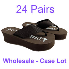 Load image into Gallery viewer, 24 Pack Case Lot for Resale Gypsy Soule Sandals 2&quot; Heel Wedge Flip Flops Brown
