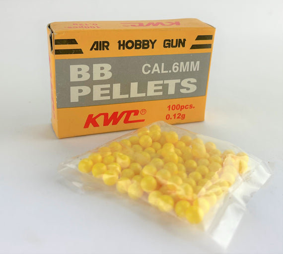 100 Pcs - AIRSOFT PELLETS 0.12 gram 6mm - KWC Plastic BBs - YELLOW