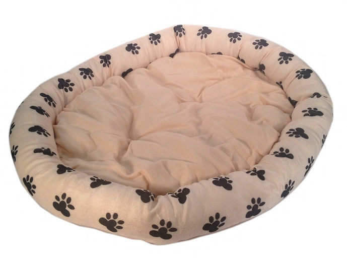 Large Extra Soft Plush Pet Bed - Peachy Pink with Black Paw Prints - 33