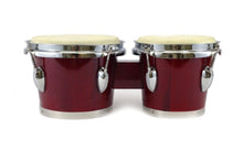 Load image into Gallery viewer, BONGOS 7&quot; + 8&quot; inch DARK RED WOOD DUAL DRUMS SET - WORLD LATIN Percussion - NEW
