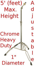 Load image into Gallery viewer, Zenison Straight Cymbal Stand 5&#39; Heavy Duty Chrome Double Braced Tripod Anti Skid

