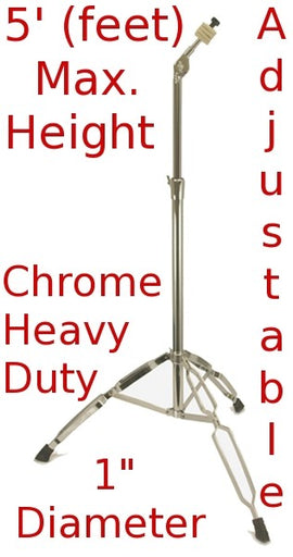 Zenison Straight Cymbal Stand 5' Heavy Duty Chrome Double Braced Tripod Anti Skid
