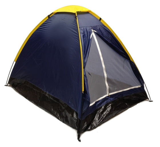 2 Person Nylon Dome Tent - 7x5' with Sealed Bottom, Navy Blue & Yellow