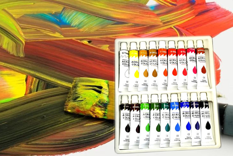 18 Color Acrylic Rainbow Pigments Artist Paint Set - Eighteen 12ml Tubes