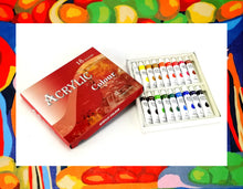 Load image into Gallery viewer, 18 Color Acrylic Rainbow Pigments Artist Paint Set - Eighteen 12ml Tubes
